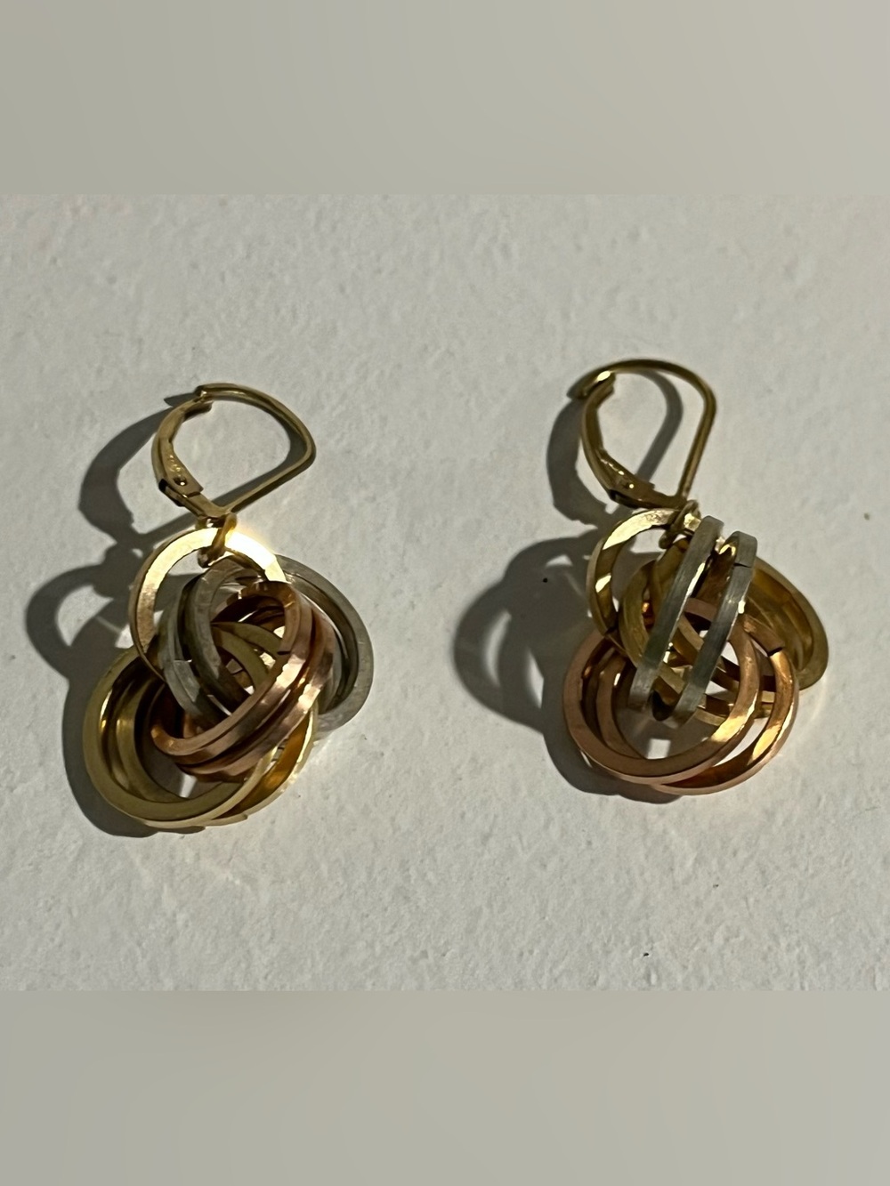 Tri-Tone Interlocking Hoop Drop Earrings - Gold, Rose & Silver